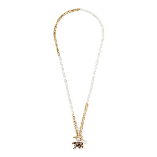 DIOR/迪奧 22新款 女士仿古金色金屬白色樹(shù)脂珠/淡水珍珠銀色水晶鑲嵌老虎吊墜項(xiàng)鏈N1997WOMCY_D09S