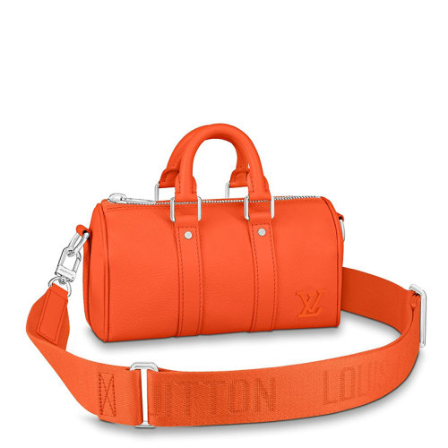Louis Vuitton/路易威登 22春夏新款KEEPALL XS系列 男士橙色牛皮革徽標(biāo)銀扣配可拆卸肩帶單肩斜挎手提包M81004