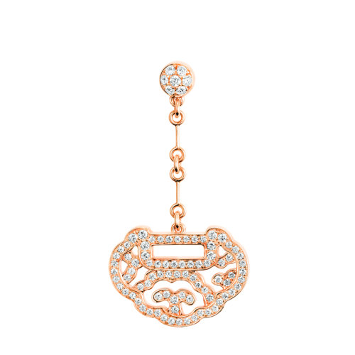 QEELIN/麒麟珠寶 YU YI系列 小號(hào)18K金玫瑰金鑲鉆如意耳環(huán)YY-030-ERL-RGD