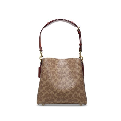 COACH 蔻馳 女士棕色敞口單肩可調(diào)節(jié)寬肩帶水桶包C3890 B4NQ4 棕色