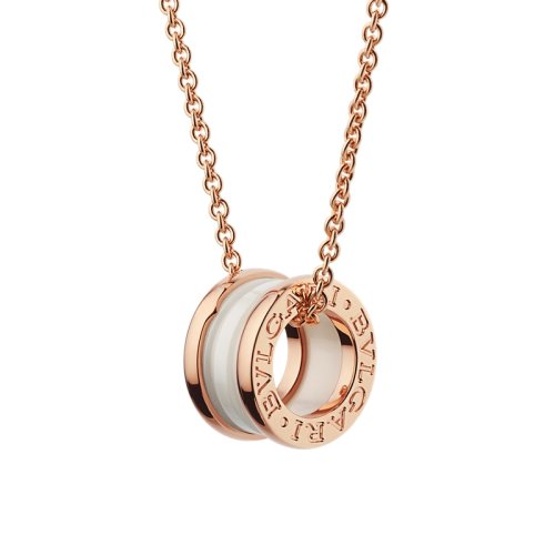 BVLGARI/寶格麗 B.zero1系列18K金玫瑰金嵌白陶瓷  項鏈 346082