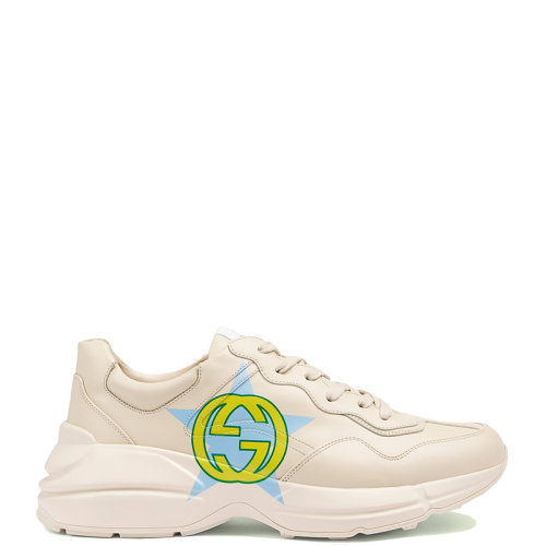 GUCCI/古馳 22年春夏新款 Rhyton系列 男士象牙色皮革彩色星星和互扣式G印花運(yùn)動(dòng)鞋692935DRW009522