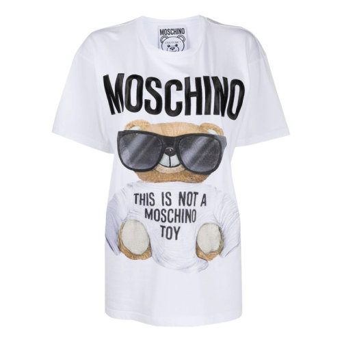 MOSCHINO/莫斯奇諾 女士棉質(zhì)經(jīng)典眼鏡熊印花圖案短袖T恤 EV070655401001