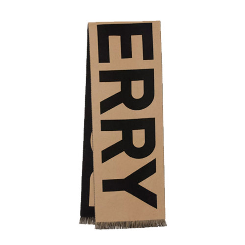 Burberry| 巴寶莉 大字母logo徽標(biāo)羊毛提花圍巾 卡其色