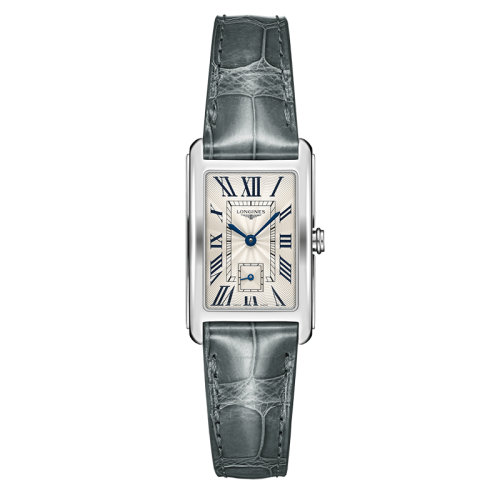 LONGINES/浪琴  黛綽維納系列 長方形石英表精鋼表殼灰色鱷魚皮表帶男女同款表23.3 x 37 毫米L5.512.4.71.3