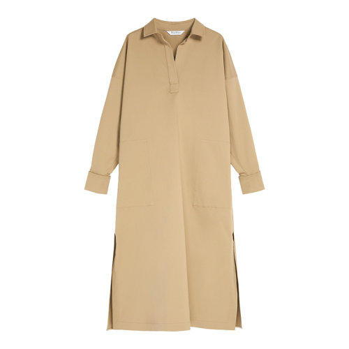 MaxMara/麥絲瑪拉 22年早春新款 CURVONE系列 女士卡其色棉質(zhì)混紡寬松襯衫式連衣裙1221052106002