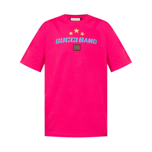 GUCCI/古馳 男士粉色棉質(zhì)字母logo短袖圓領(lǐng)T恤 565806-XJB2W-5092