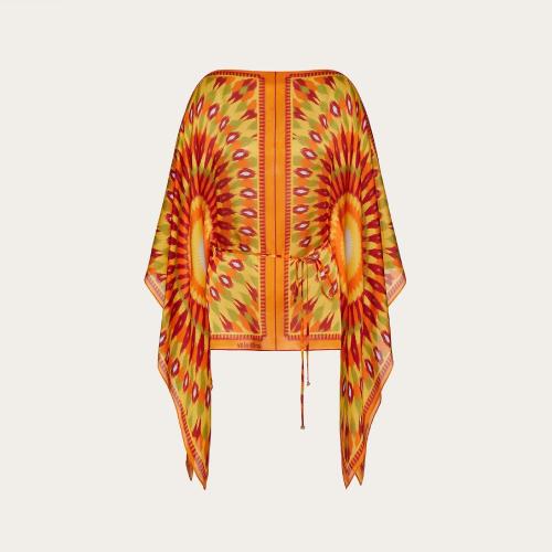  VALENTINO華倫天奴 22年秋冬 女士 長袖襯衫 TOP EN CHARMEUSE a IMPRIMé ROUND RAIN 1B3AE74