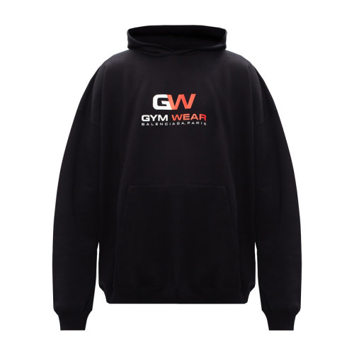 Balenciaga/巴黎世家 男士黑色棉質(zhì)GW字母LOGO印花羅紋長袖連帽衛(wèi)衣 620973-TIVD4-1000