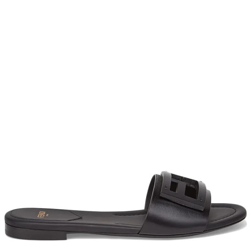 FENDI/芬迪 女士黑色皮革FF Baguette圖案涼拖8R8136AE7TF0ABB