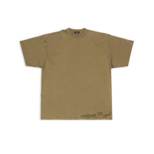 Balenciaga/巴黎世家 22年秋冬新款 男女同款卡其色純棉Oversized做舊效果短袖T恤704056TMVA52685