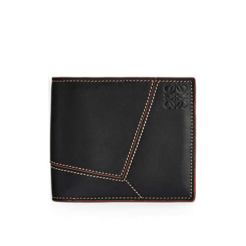 LOEWE/羅意威 Puzzle系列 男士黑色光滑小牛皮拼圖雙折錢包0010531465