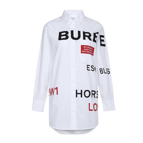 BURBERRY/博柏利 Horseferry印花棉質(zhì)寬松女士長袖襯衫80156371