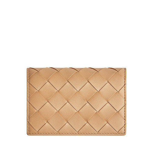 Bottega Veneta/葆蝶家 22春夏新款 女士杏仁色I(xiàn)ntrecciato編織皮革卡包名片夾593115VCPP32700