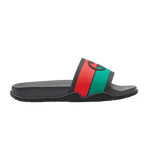 GUCCI/古馳 22秋冬新款 男士黑色/紅綠色條紋橡膠雙G平底拖鞋655265JFA008815