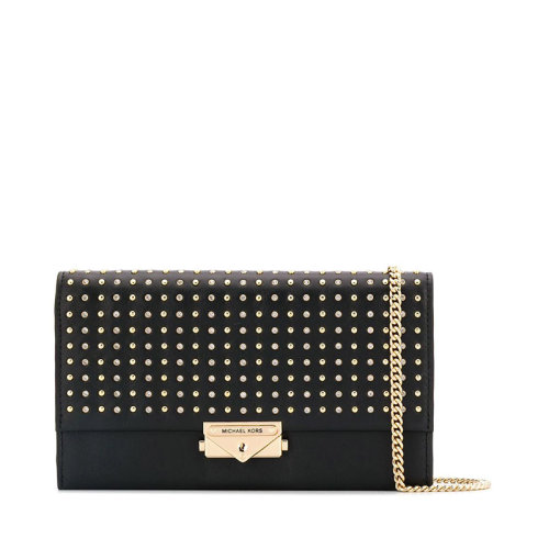 Michael Kors/邁克·科爾斯 MK CECE系列 皮革鉚釘單肩斜挎包大號(hào) 女包 32H9G0EC7O黑色