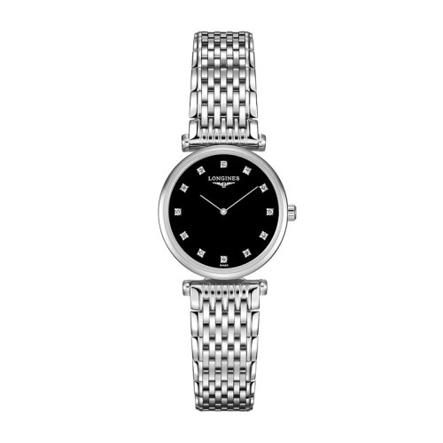 LONGINES/浪琴 嘉嵐系列 石英表鑲鉆鋼鏈黑色表盤女表24毫米L4.209.4.58.6
