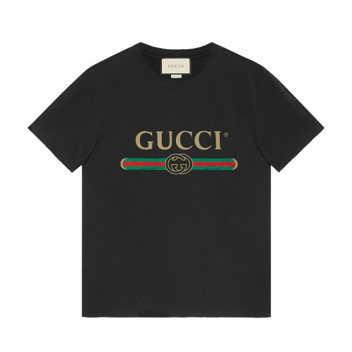 GUCCI/古馳  男士黑色印花字母大碼短袖T恤