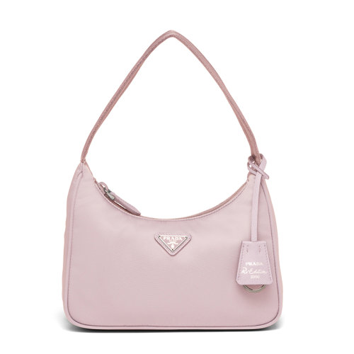 PRADA/普拉達(dá) 經(jīng)典款Re-Edition 2000 系列 女士迷你雪粉色尼龍飾可拆卸徽標(biāo)吊飾手提腋下hobo包1NE515_RDH0_F0E18