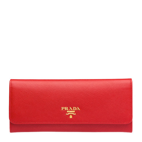 PRADA/普拉達(dá)女士紅色摁扣牛皮長款錢包1MH132_QWA_F068Z紅色