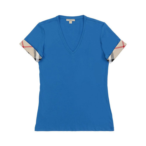 BURBERRY/博柏利 女士棉質(zhì)格紋袖口彈力短袖上衣T恤 多色可選