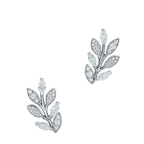 Tiffany & Co./蒂芙尼 Victoria系列 950鉑金鑲鉆藤蔓耳廓耳環(huán)耳釘67412672