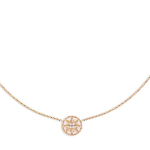 DIOR/迪奧  明星同款ROSE DES VENTS 八芒星鑲嵌鉆石粉紅色蛋白石玫瑰金項鏈 JRDV95007_0000
