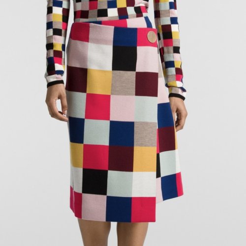 St.John/盛薔多彩方格不規(guī)則羊毛女士半身裙K71X021