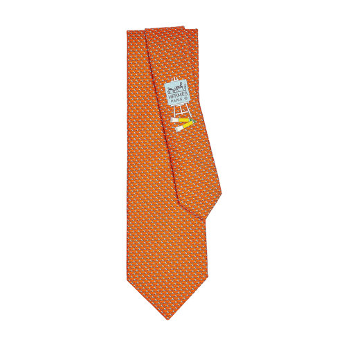 HERMES/愛馬仕 男士橙色和天空色真絲重度斜紋領(lǐng)帶H646239T24