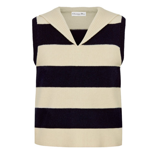 DIOR/迪奧 21早秋新款 CHRISTIAN DIOR系列 女士海軍藍(lán)和本色羊毛無(wú)袖毛衣144T51AM318_X5802