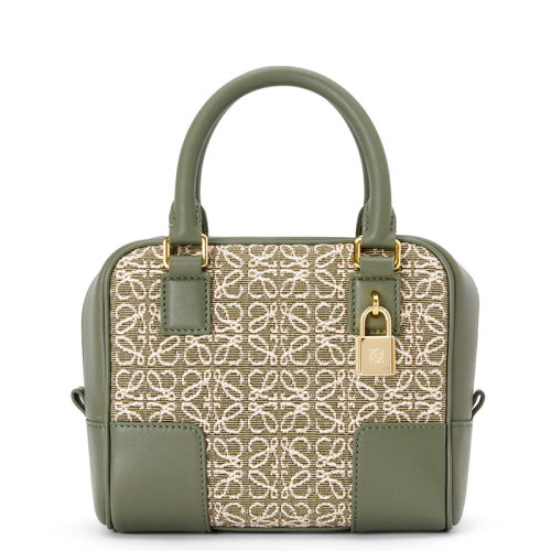 LOEWE/羅意威 22新款A(yù)mazona 16系列 女士綠色/鱷梨綠徽標(biāo)提花帆布配皮飾金鎖單肩手提包A039N21X03-4364