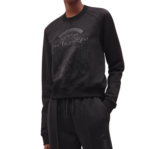 HERMES/愛馬仕 22年春夏新款 女士黑色純棉刺繡抓絨運動衫衛(wèi)衣H2E4609DQ0234