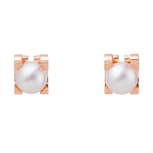 CARTIER/卡地亞  經(jīng)典C de Cartier系列18K金玫瑰金鑲Akoya精品珍珠優(yōu)雅耳釘 B8041700