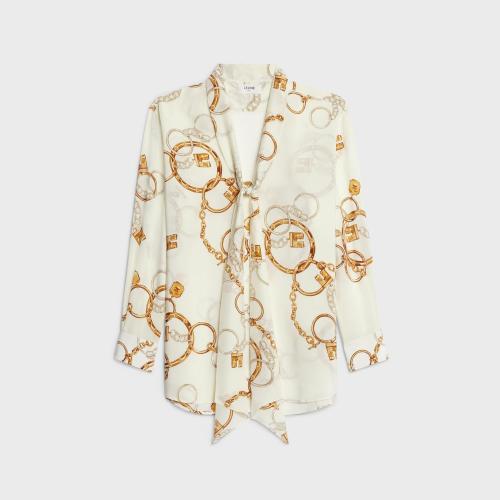  CELINE賽琳思琳 22年秋冬 女士 長(zhǎng)袖襯衫 雙縐大花結(jié)襯衫 2C798738R.01YO