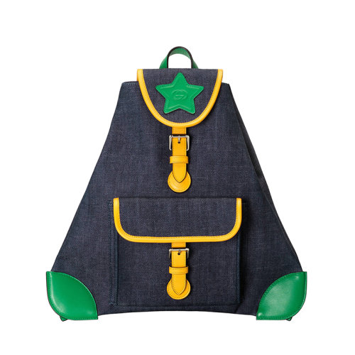 GUCCI/古馳 22新款 Gucci Love Parade 系列 童包款海軍藍(lán)牛仔配皮革三角形背包?705169U5JFN4175