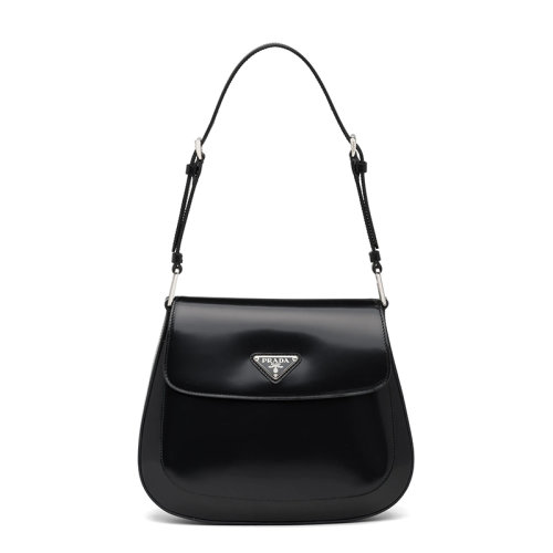 PRADA/普拉達 Cleo系列 女士黑色皮革磁扣翻蓋三角金屬徽標單肩斜挎包1BD303_ZO6_F0002_V_HOO