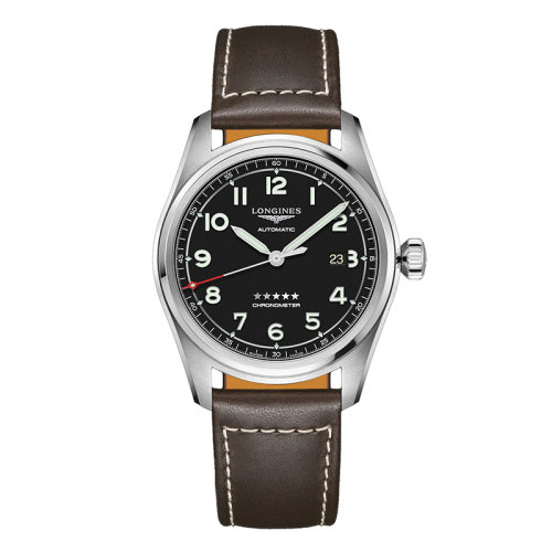 LONGINES/浪琴 先行者系列 男士啞光黑自動(dòng)機(jī)械精鋼表殼和皮革表帶腕表42毫米L3.811.4.53.0