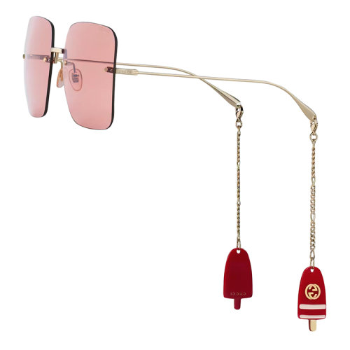 GUCCI/古馳 22年春夏新款 女士純紅色鏡片光澤感金色調(diào)金屬鏡框超大造型方形太陽鏡墨鏡?691338I33328060