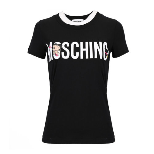 Moschino 莫斯奇諾 女士 服裝  黑色圓領(lǐng)字母LOGO棉T恤 女士短袖T恤