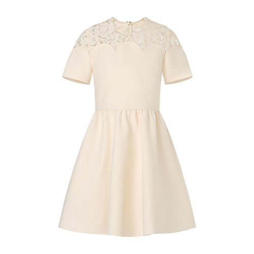 Valentino/華倫天奴 白色 女士縐綢與蕾絲連衣裙 TB3VAQ45360A03 2020早春