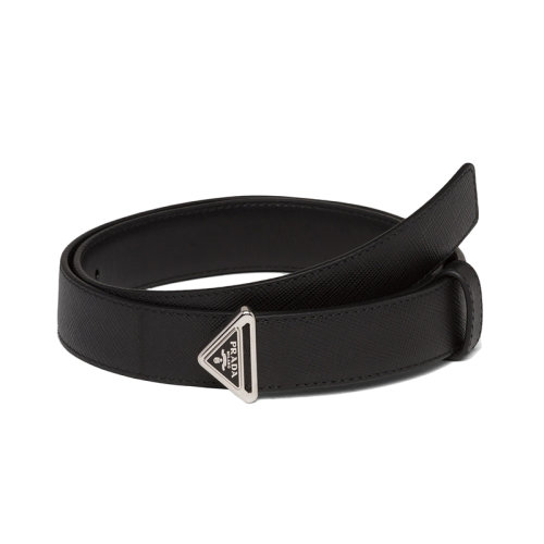 PRADA/普拉達(dá)女士黑色Saffiano 皮革琺瑯徽標(biāo)的金屬扣腰帶1CC512_053_F0632