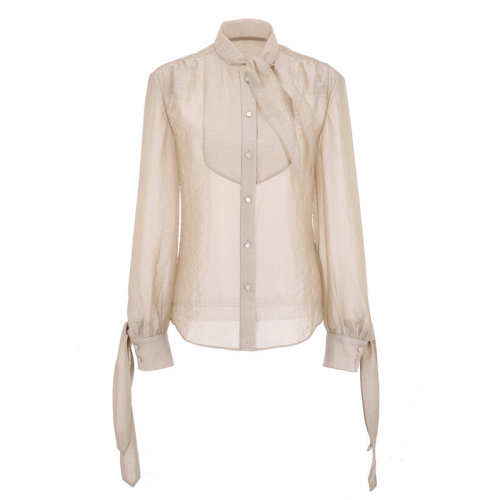 bifu by xingchen/彼伏香檳米色絲質襯衫女士長袖襯衫
