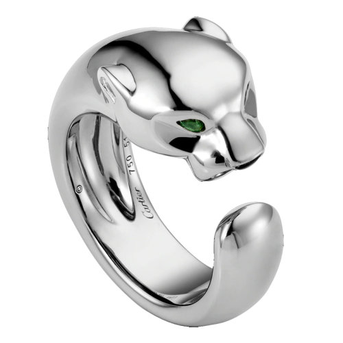 CARTIER/卡地亞  Panthère 系列 18克拉白金沙弗萊石榴石瑪瑙豹子戒指/指環(huán)B4099500