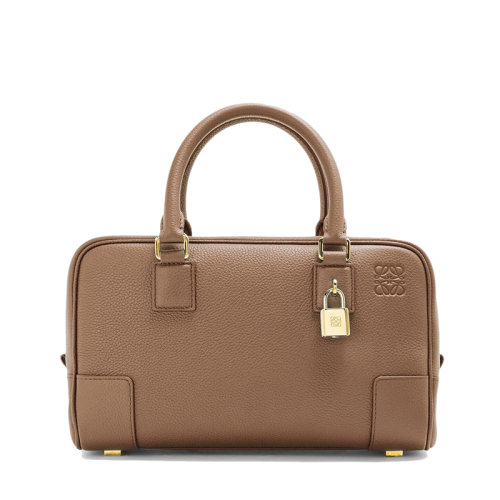 LOEWE/羅意威 22春夏新款A(yù)mazona 23系列 女士巧克力色粒面小牛皮金色掛鎖裝飾單肩斜挎手提包0010640688