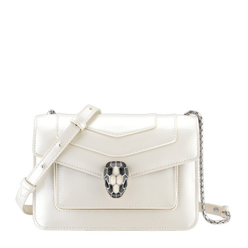 BVLGARI/寶格麗 SERPENTI FOREVER系列女士白色小牛皮琺瑯蛇首翻蓋包鏈條包單肩包斜挎包女包 289771