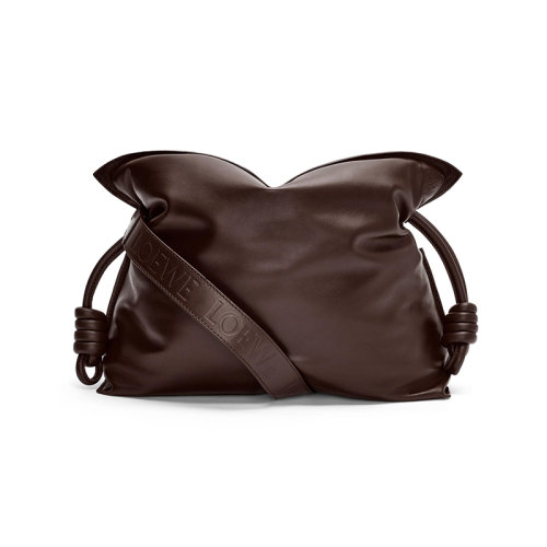LOEWE/羅意威  22秋冬新款 Puffer Flamenco系列 女士黑巧克力色納帕小羊皮鵝毛填充磁扣拆卸肩帶字母壓花手提斜挎單肩包A411FC1X67-9517