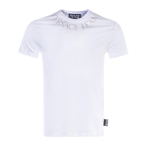 VERSACE JEANS/范思哲牛仔 男士白色棉質(zhì)經(jīng)典字母徽標(biāo)裝飾圓領(lǐng)短袖T恤 B3GUA7KC-36598-003