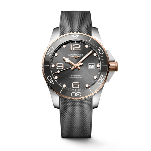 LONGINES/浪琴 22年秋冬新款 康卡斯?jié)撍盗?男士太陽紋灰色表盤自動機械機芯精鋼/陶瓷表殼橡膠表帶腕表43毫米L3.782.3.78.9