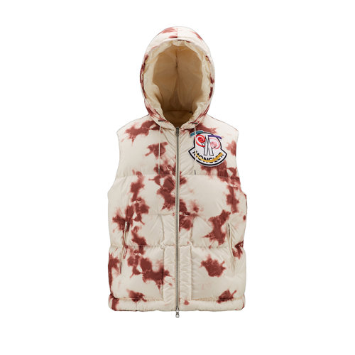 Moncler/蒙克萊 22年秋冬新款 Nene系列 男士奶油白色/勃艮第紅色科技尼龍扎染印紋羽絨馬甲H20921A00027M2010S04