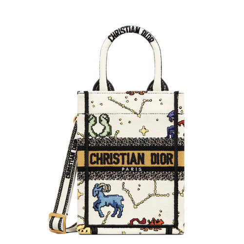 DIOR/迪奧 22新款BOOK TOTE系列 女士奶白色面料多色Pixel Zodiac圖案刺繡單肩斜挎手提托特包S5555CRTY_M941